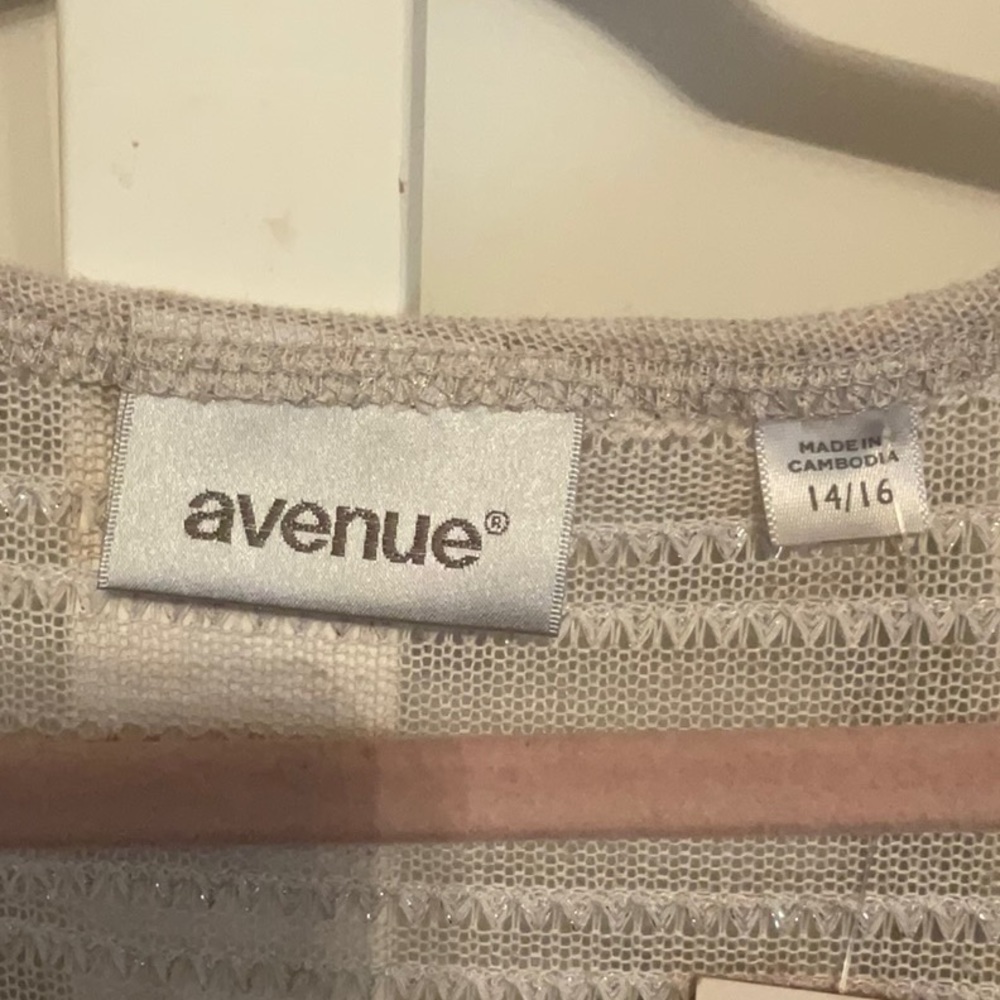 NWT.  AVENUE. Sparkly beige transparent top   size 14/16